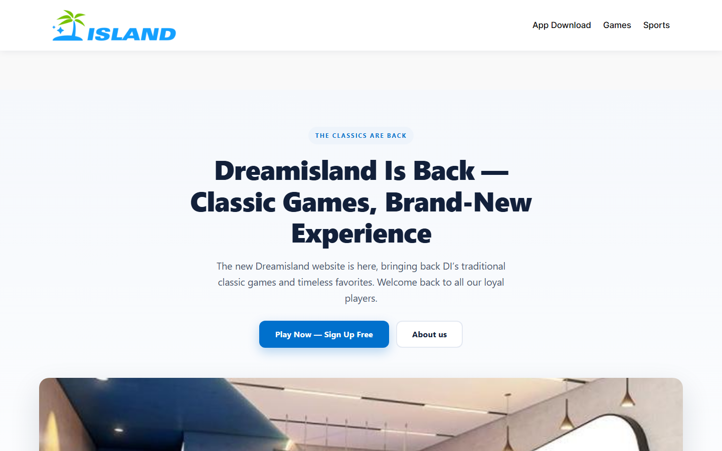 Desktop view of the redesigned gaming and sports platform, with a bold hero, a clear headline and two prominent calls to action.