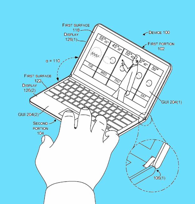 Patent image of Microsoft foldable smart phone angel view